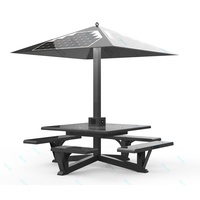 Table de pique-nique de jardin extérieure avec éclairage LED solaire et fonctions pratiques pour la recharge de smartphone