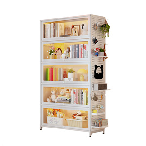 Bibliothèque multifonction en acier avec porte vitrée, meuble de rangement sur pied pour l'organisation et l'embellissement du salon - Product Image 5