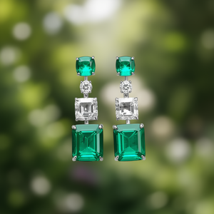 Orecchini Pendenti Classici Taglio Smeraldo con Incastonatura di Diamanti per Donna, Gioielli da Festa, Design Geometrico con Montatura a Griffe in Lega - Product Image 2