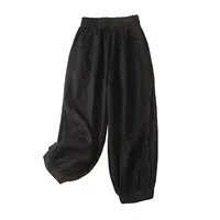 7106 النساء واسعة الساق الكتان سراويلي حريمي بلون الراحة أزياء سيدة بنطلون مستقيم عارضة مرونة الخصر Sweatpants