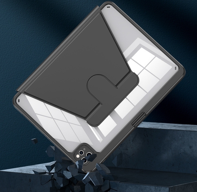 360 Degree Rotating Shockproof Smart Cover Tablet Case Transparent PC TPU Leather Covers for Ipad