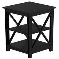 Table d'appoint industrielle HANS ART en bois noir avec 3 étagères de rangement, table d'appoint en bois massif pour salon, hôtel, vente en gros