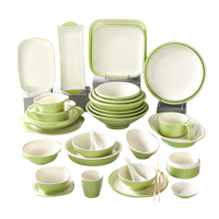 Assiettes en mélamine élégantes vertes et blanches, service de vaisselle imitation porcelaine, résistantes aux éclats, lavables au lave-vaisselle, qualité hôtelière, portables