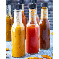 Klare Glas-Saucenflasche 5oz 8oz 12oz 16oz Woozy-Flasche mit Schwarzem Kunststoffdeckel für Scharfe Sauce BBQ Ketchup Olivenöl Großhandel
