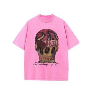 Camiseta de algodón 100% lavada con ácido Retro para hombre, estilo Hip Hop de calle alta de alta calidad, manga corta de gran tamaño, fábrica de secado rápido - Product Image 5