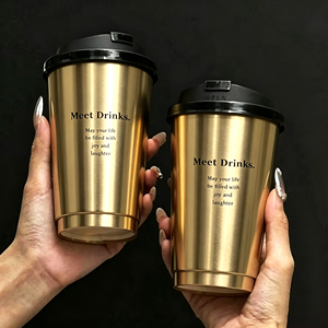Wholesale Custom Logo 8/10/12/16oz Metallic Gold Foil Insulated Double Wall Paper <b>Cups</b> with Black Lids for Cafe & Coffee Shop - Product Image 1