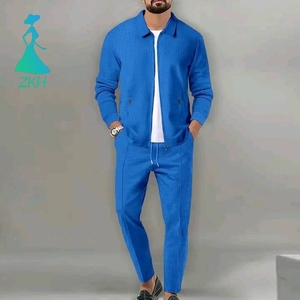 Conjunto Casual de Otoño <span class=keywords><strong>para</strong></span> <span class=keywords><strong>Hombre</strong></span>: Chaqueta Cardigan Slim con Cuello Solapa y Bolsillos con Cremallera, y Pantalones - Product Image 1