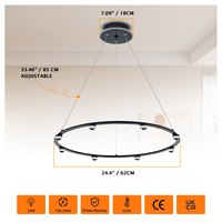 Lustre Classique Moderne à 1 Anneau, Suspension en Cristal Or/Blanc/Noir, Luminaire de Luxe pour Salon à Plafond Haut