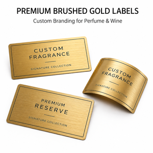 Étiquettes personnalisées en cuir pour flacons de parfum boisés, rectangulaires, or brossé, imprimé noir, minimalistes, avec dorure à chaud - Product Image 1