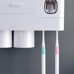 Wall Mounted Double Cup <b>Holder</b> Toothbrush Cup <b>Holder</b> with Automatic <b>Toothpaste</b> Squeezer Eco-Friendly Modern Design for Bathroom - Product Image 3