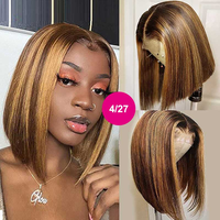 Perruque en cheveux humains courte bob couleur P4/27 sans colle, dentelle frontale 13x4, mèches HD, perruques courtes bob pour femmes noires