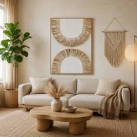 Décoration murale en relief double en U blanche avec bord doré, peintures murales texturées paysage en feuilles de paille