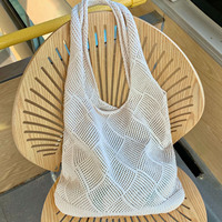 Bolso tote de hombro único de poliéster tejido de malla hueca para mujer, estilo playero, para todas las estaciones, nueva llegada