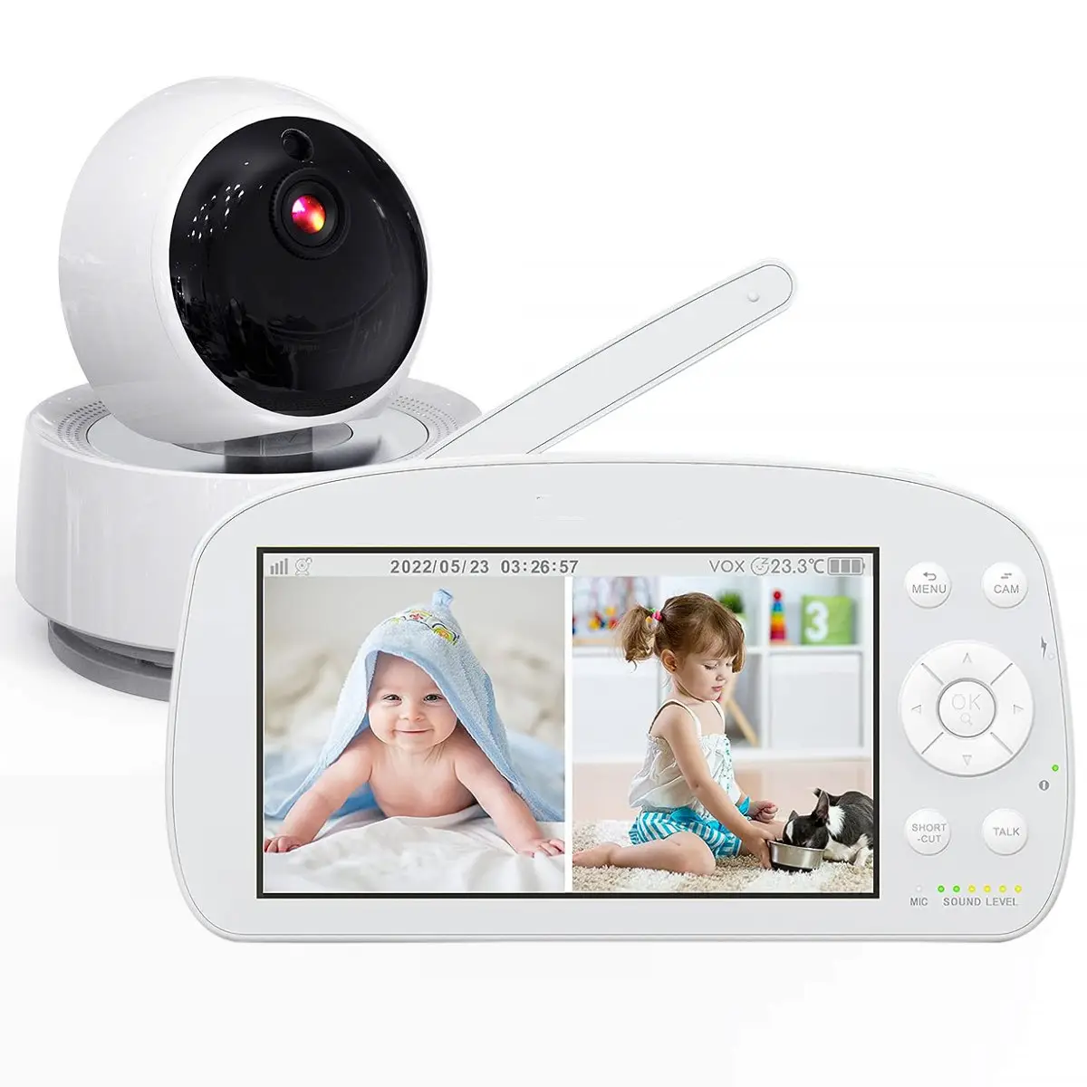 Factory Superior Quality OEM 5.5 inch HD 720P 1080P Two Way Audio Feeding Reminder Sound Detection Video Baby Monitor with Audio