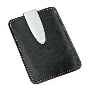 Portacarte di Credito Cartasi con Fermasoldi in Pelle Nera con Cuciture Rosse - Product Image 2