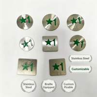Étiquette de bouton en braille en acier inoxydable pour ascenseur, modèle 005, motif étoile verte à cinq branches, taille personnalisée, caractère unique en relief