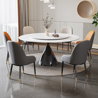 Ensemble table et chaises de salle à manger en pierre frittée moderne, plateau en marbre, pieds en fer, écologique, durable, résistant à l'eau, design renforcé