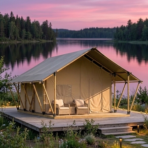 Tienda de campaña de glamping para vacaciones, con estructura de madera ecológica, impermeable, tipo cabaña de safari, con vistas al <span class=keywords><strong>bosque</strong></span>, tipo villa. - Product Image 1