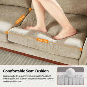 Canapé 2 places en tissu de lin de style mid-century, rembourrage en tissu de lin, canapé avec cadre en bois de caoutchouc massif, mini-canapé pour chambre à coucher - Product Image 4