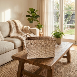 <b>Large</b> Handmade Water Hyacinth Laundry Hamper with Handles Natural Woven Clothes <b>Basket</b> for Bedroom Bathroom <b>Storage</b> - Product Image 3