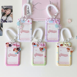 Porte-cartes 3 pouces en plastique ABS avec motif chiens et lapins de dessin animé, étui pour badges et cartes d'identité d'étudiant avec pendentif breloque en acrylique - Product Image 4