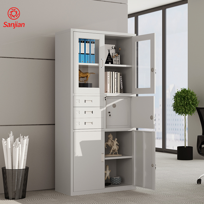 Sanjian grey color glass door steel office document display storage used metal filing cabinet handles with 3 drawers