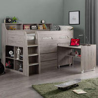 Lit superposé en bois de chêne gris avec étagères de rangement Échelle de bureau coulissante pour meubles d'enfants