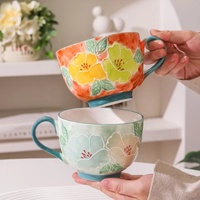 Mug à café, thé ou eau en céramique, peint à la main avec des motifs floraux, directement de l'usine, grande tasse pour le petit-déjeuner