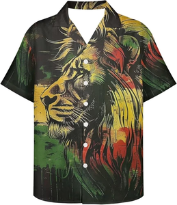 Chemises à manches courtes avec drapeau <span class=keywords><strong>Rasta</strong></span> imprimé style jamaïque personnalisé pour hommes vêtements Reggae jamaïque chemises boutonnées pour hommes rastafariens - Product Image 1