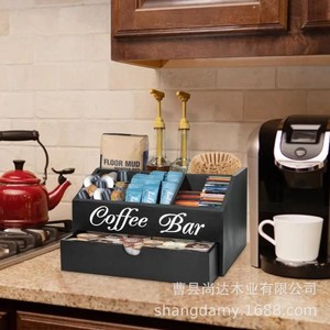 กล่องเก็บถุงกาแฟไม้, กล่องเก็บกาแฟแบบตั้งโต๊ะ, กล่องเก็บเครื่องปรุงกาแฟแบบมีช่องแบ่ง - Product Image 5