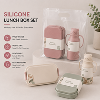 Ensemble de boîtes à lunch en silicone personnalisées pour enfants avec gourde anti-fuite à oreilles d'ours, conteneur bento compartimenté, OEM ODM, logo couleur