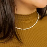 Collier en Chaîne Corde Classique EMANCO en Acier Inoxydable Plaqué Or 14K avec Perles d'Imitation Riz pour Femme, Chic et Naturel, Idéal pour les Fiançailles