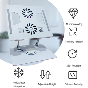 OEM 360 Degree Rotating Foldable Laptop Riser Holder Aluminum Alloy Portable Laptop Cooling <b>Stand</b> With Double Fans - Product Image 2