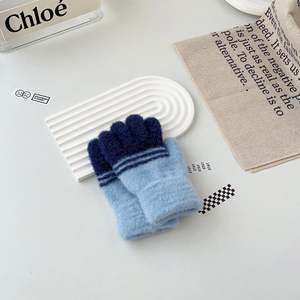 Guantes Infantiles de Invierno, Cálidos, Gruesos, para Escribir, de Cinco Dedos, con Rayas de Color en Contraste - Product Image 6