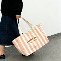 Sac fourre-tout en toile de coton à rayures contrastées personnalisées en gros, sac de shopping réutilisable et écologique à porter à l'épaule pour les vacances à la plage
