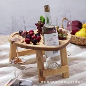 Wooden Picnic <b>Table</b> Semicircular <b>Foldable</b> Outdoor Wine Rack With Bottle Holder For Beach And <b>Garden</b> Use - Product Image 1