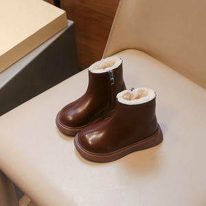 Bottes d'hiver pour enfants, style britannique, en cuir, coupe-vent, chaudes, pour filles, chaussures de neige pour enfants - Product Image 3