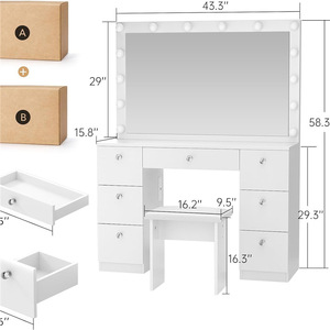 <span class=keywords><strong>Coiffeuse</strong></span> de luxe moderne avec miroir LED, 13 tiroirs et prise électrique pour chambre à coucher - Product Image 6