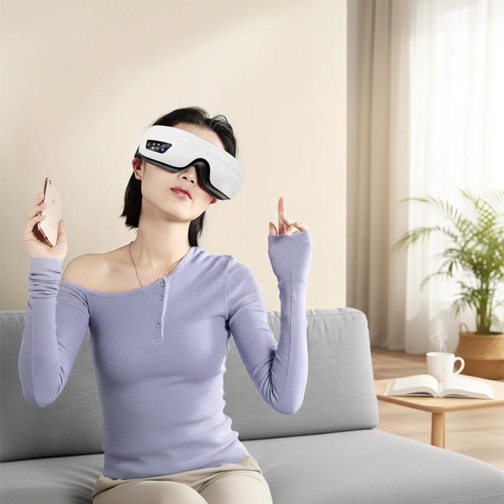 Smart Hand Held Rechargeable Eye Care Mask with Heat & Vibration Music Player Skin Tightening & Wrinkle Remover Eye Massager