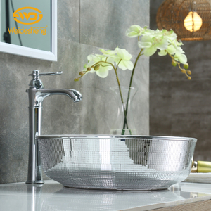 Lavabo da bagno in ceramica con lavabo rotondo in argento e argento lavabo a superficie solida - Product Image 4