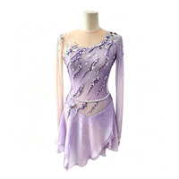 Robe de patinage artistique en strass lavande, dos nu, manches longues, en maille, costume de compétition de patinage sur glace, personnalisé pour filles et femmes