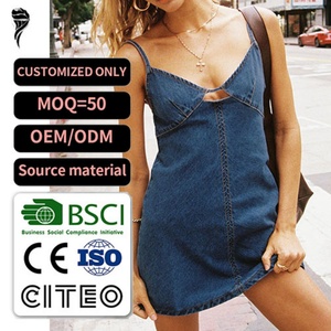 Vestido Mini Sexy de Algodón Lavado con Cuello en V y Espalda Descubierta para Mujer, Vestidos Mini Elegantes sin Mangas de Mezclilla para Damas - Product Image 1