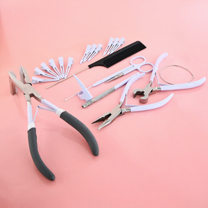 All in One Hair Extension Tools Kit Keratin Bond Cutter Stitch Braids Finger Tool White Color Beads <b>Tape</b> in Pliers Scissor - Product Image 1