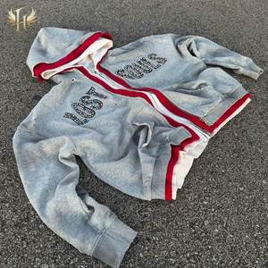 Custom Colored Rhinestone <b>Men</b> Pullover Streetwear Cropped Acid Wash Boxy Heavyweight Triple-layered Zip up <b>Hoodie</b> Manufacturers - Product Image 2