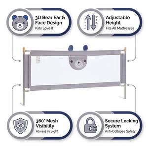 <span class=keywords><strong>Barrière</strong></span> <span class=keywords><strong>de</strong></span> sécurité pour <span class=keywords><strong>lit</strong></span> d'enfant, design oreilles d'ours 3D mignonnes, anti-chute, en maille, hauteur réglable 150cm/200cm, prix usine OEM - Product Image 5