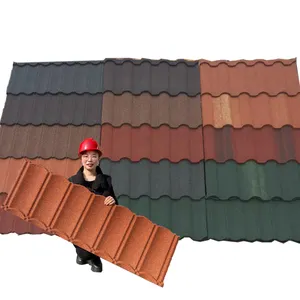 石材涂层屋面瓦建筑材料彩色石材涂层金属屋面瓦价格低廉
