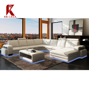 Sofà componibile con luce moderna a Led di alta qualità <span class=keywords><strong>divano</strong></span> componibile in pelle a forma di U <span class=keywords><strong>divano</strong></span> componibile - Product Image 5