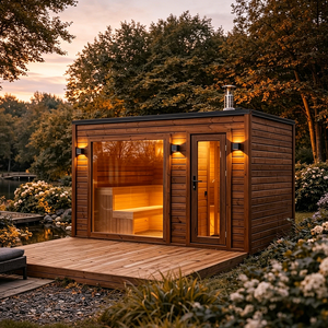 Sauna carré électrique écologique de luxe pour jardin, cabane extérieure avec chauffage télécommandé et banc ergonomique confortable - Product Image 1