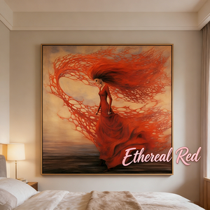 <span class=keywords><strong>Arte</strong></span> da parete su tela figurativa surreale contemporanea - Atmosfera da sogno con abito rosso vibrante, decorazione per soggiorno, camera da letto, <span class=keywords><strong>arte</strong></span> per la casa - Product Image 4