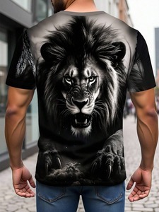 Vente directe d'usine de t-shirts pour hommes à imprimé lion cool et unique, style streetwear pour la rentrée scolaire ; personnalisation disponible. f10 - Product Image 2